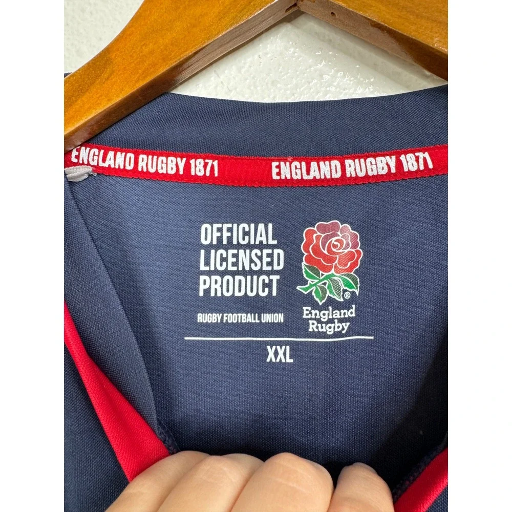 England Rugby Official Licensed Training Shirt Mens XXL Navy Blue Red Rose Logo‎